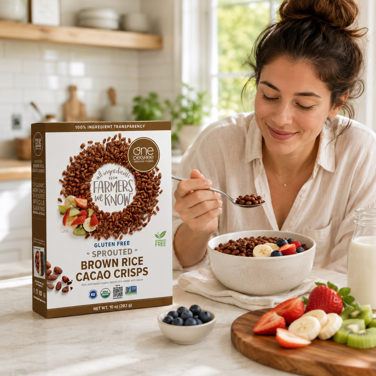 One Degree Organic Foods Chocolate Brown Sprouted Brown Rice Cacao Crisps Chocolate Cereal . 10 oz