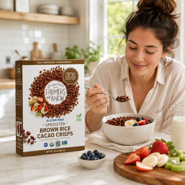 One Degree Organic Foods Chocolate Brown Sprouted Brown Rice Cacao Crisps Chocolate Cereal . 10 oz