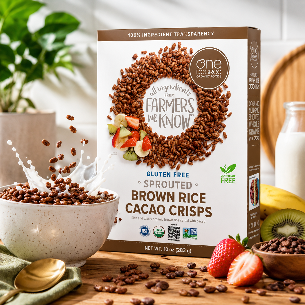 One Degree Organic Foods Chocolate Brown Sprouted Brown Rice Cacao Crisps Chocolate Cereal . 10 oz