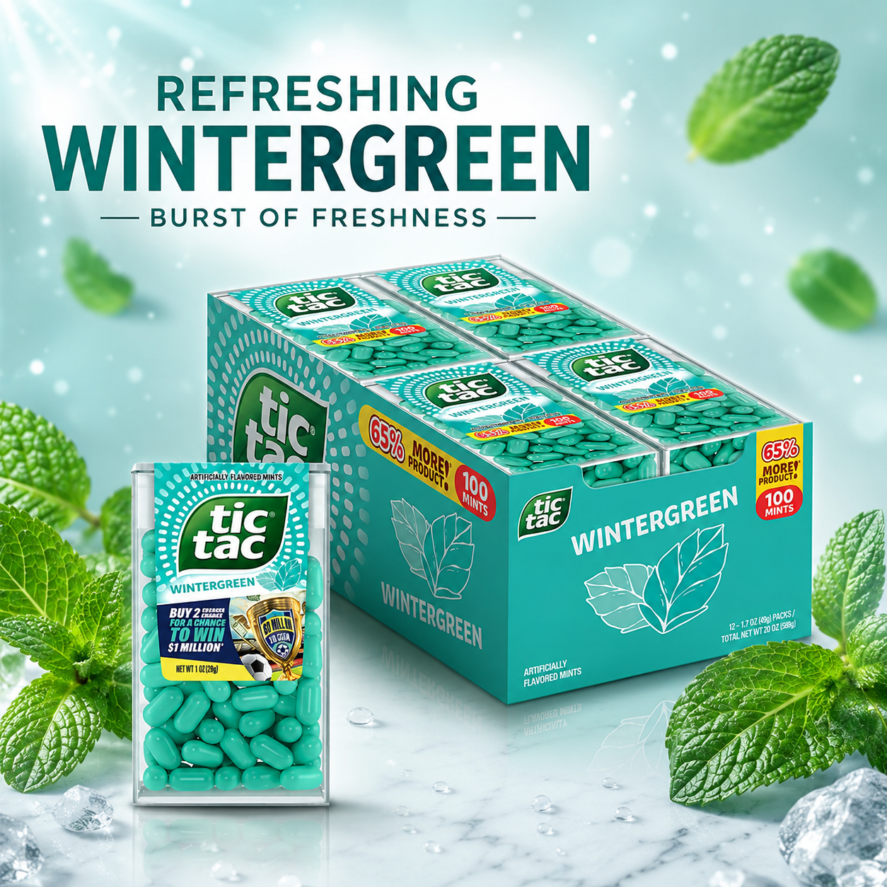 Tic Tac Wintergreen On the Go Breath Mints Pocket Sized 1.7 oz