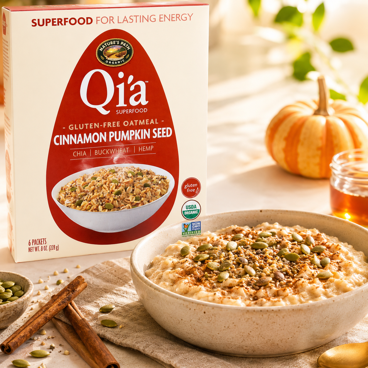 Nature's Path Qia Superfood Oatmeal Cinnamon Pumpkin Seed 6 Packets