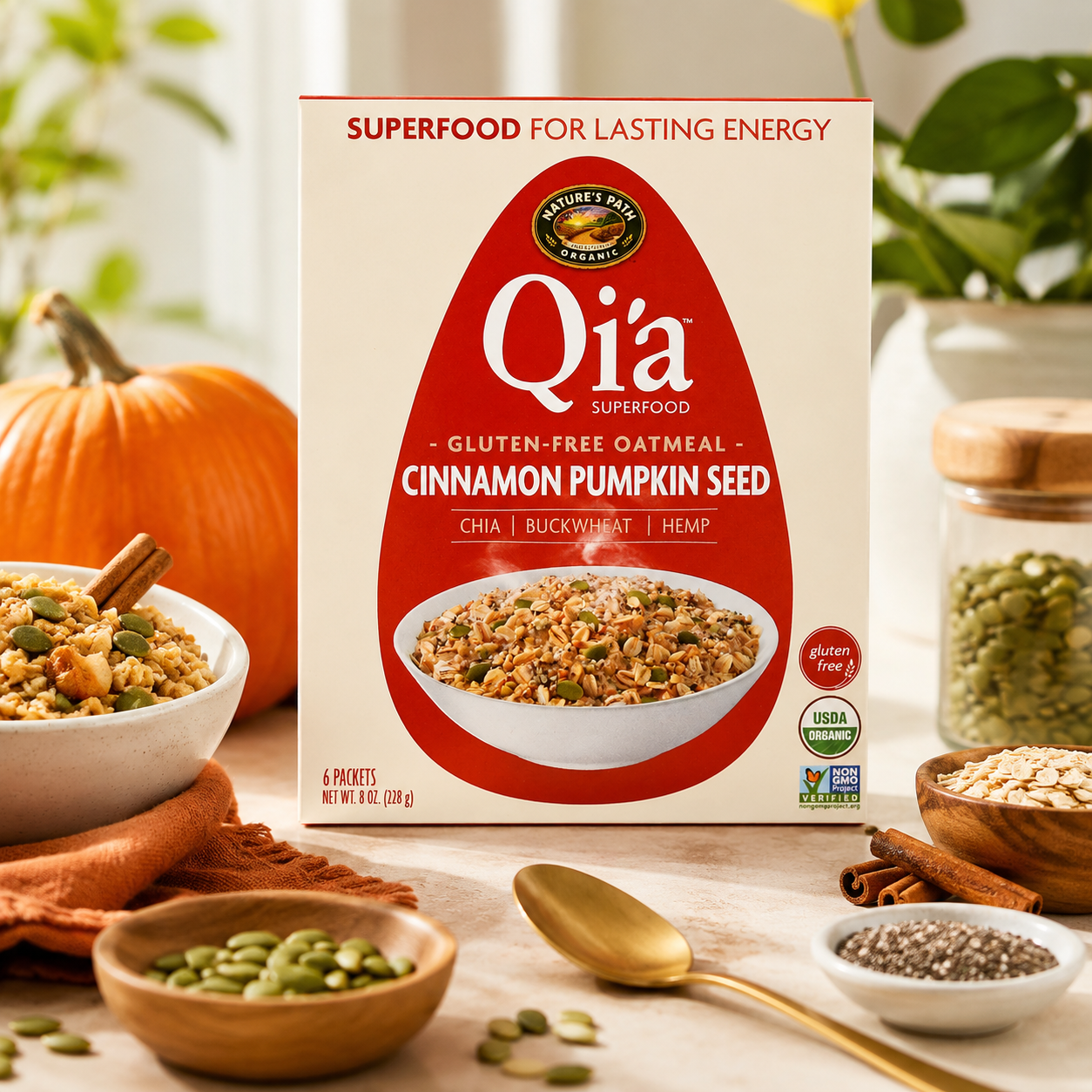Nature's Path Qia Superfood Oatmeal Cinnamon Pumpkin Seed 6 Packets