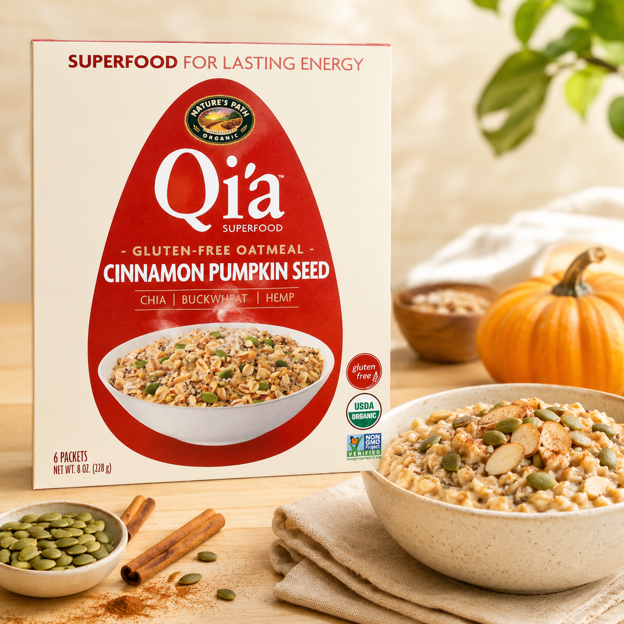 Nature's Path Qia Superfood Oatmeal Cinnamon Pumpkin Seed 6 Packets