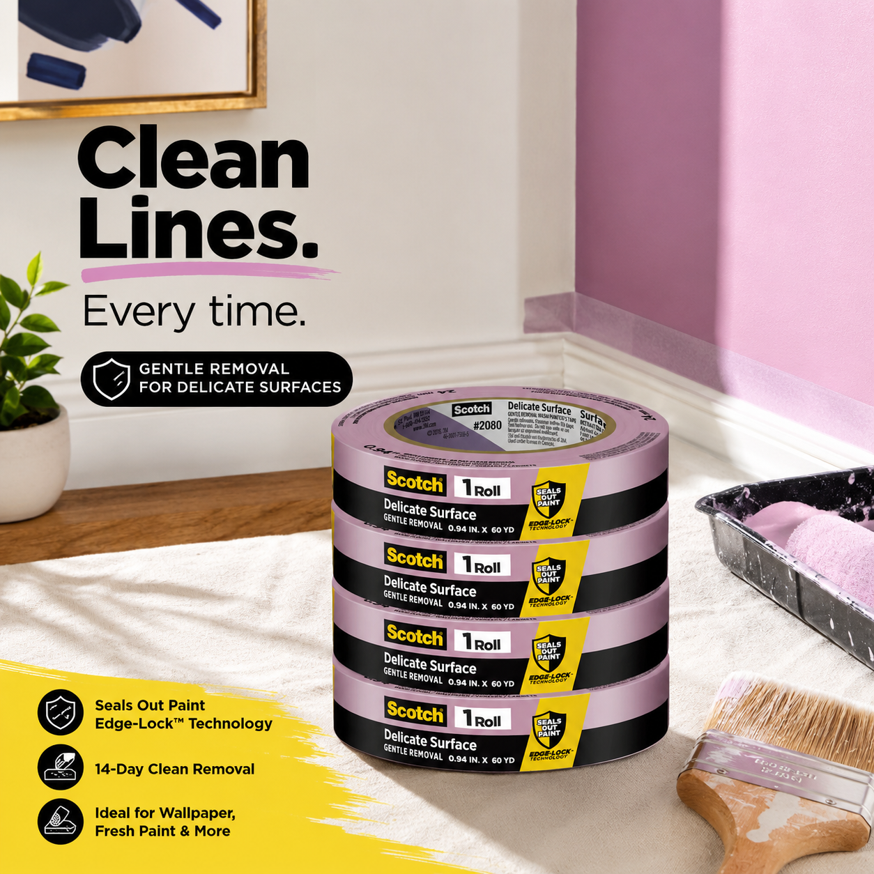 3M ScotchBlue 2080 Delicate Surface Painter's Tape 1" x