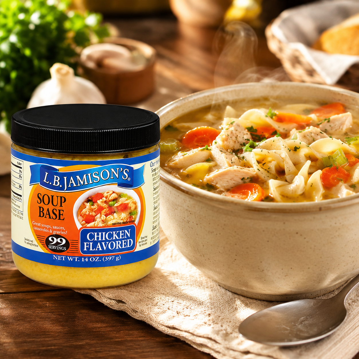 L.B. Jamison's Chicken Flavored Soup Base . Jars 14 oz