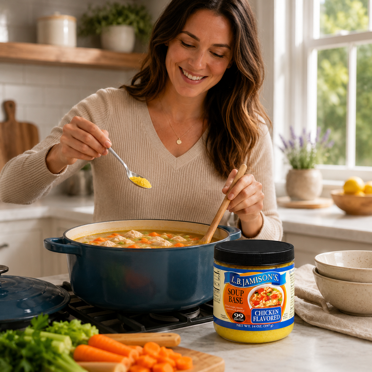 L.B. Jamison's Chicken Flavored Soup Base . Jars 14 oz