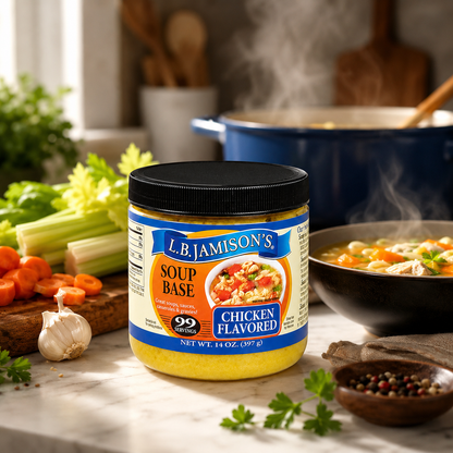 L.B. Jamison's Chicken Flavored Soup Base . Jars 14 oz