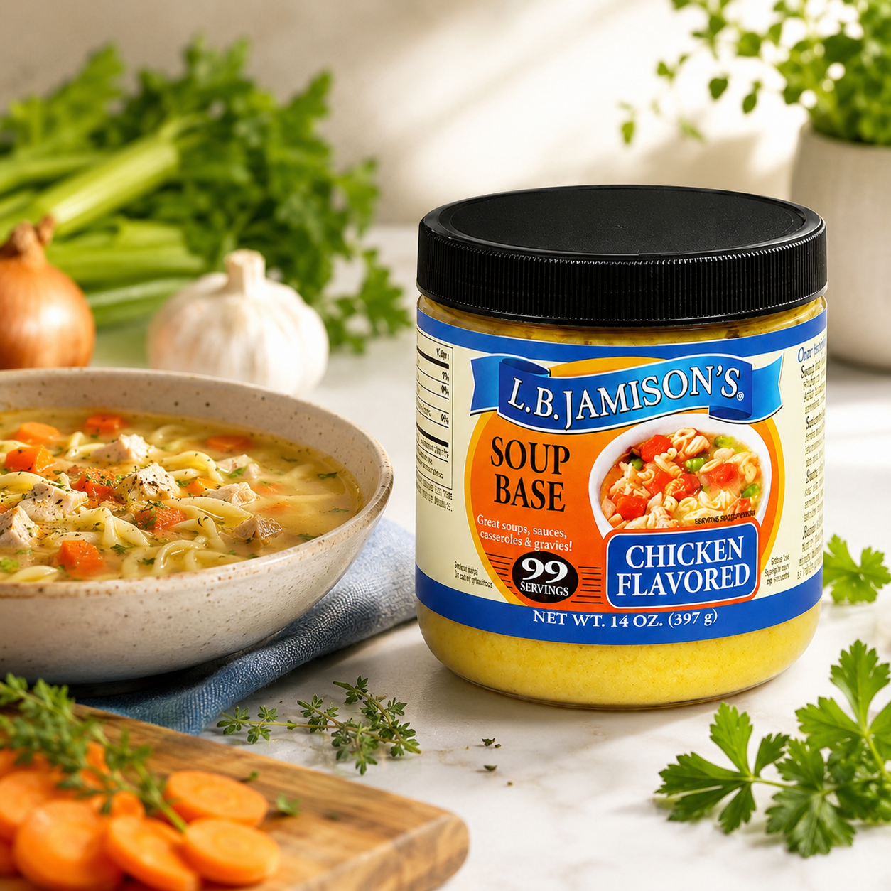L.B. Jamison's Chicken Flavored Soup Base . Jars 14 oz