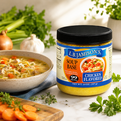L.B. Jamison's Chicken Flavored Soup Base . Jars 14 oz