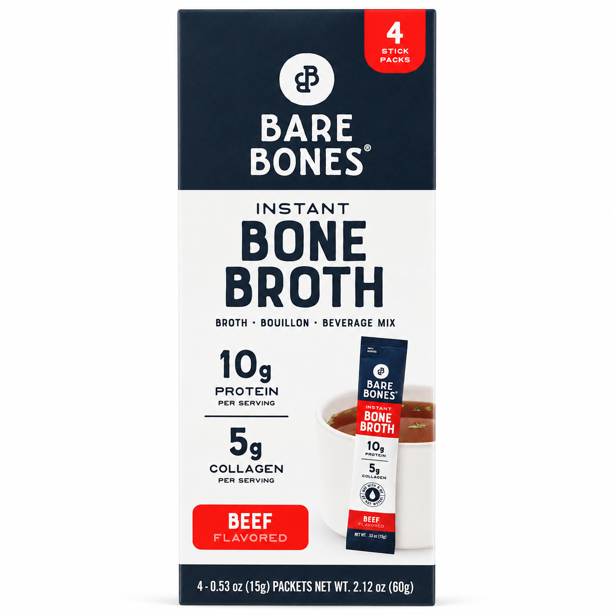 Bare Bones Beef Bone Broth Instant Powdered Mix Packets