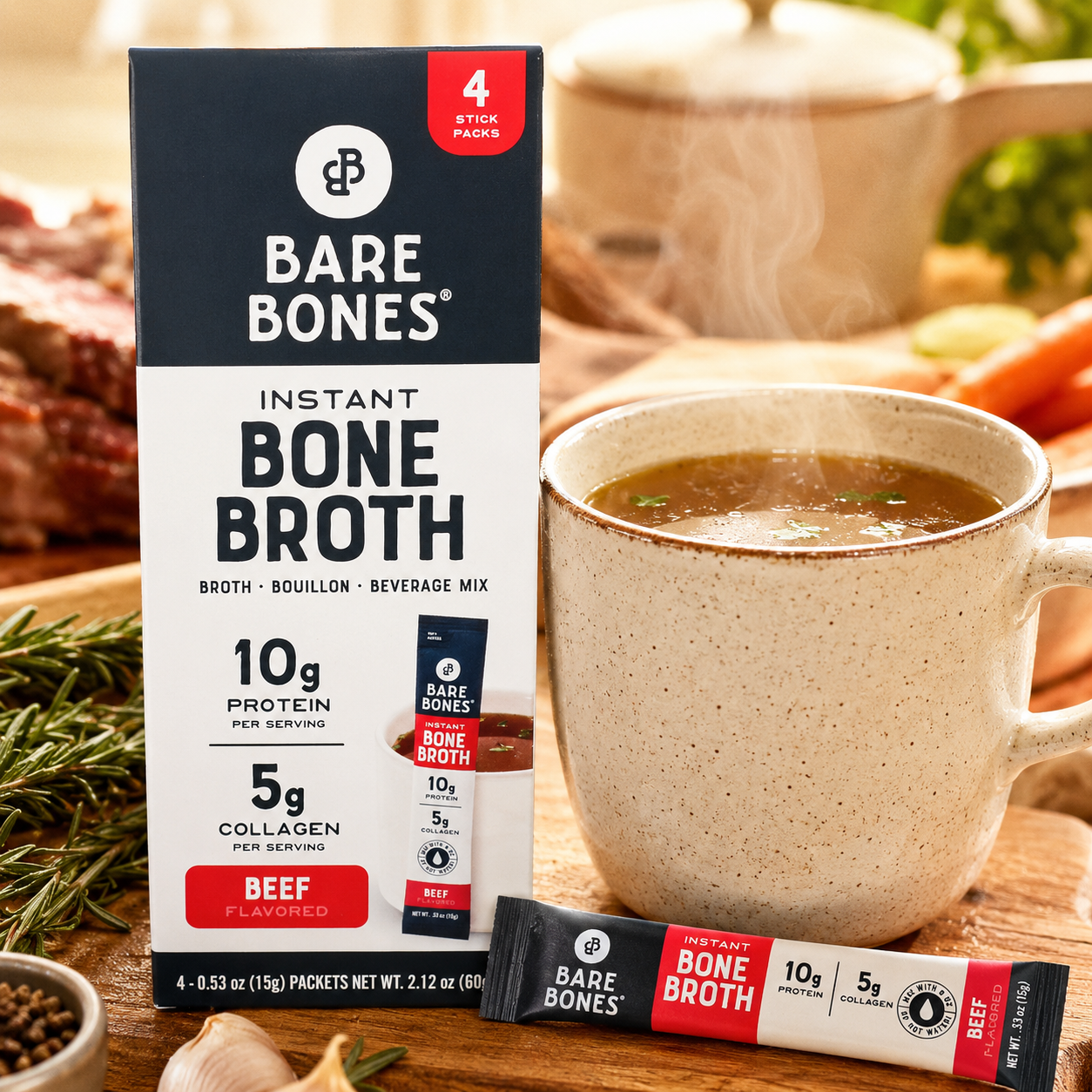 Bare Bones Beef Bone Broth Instant Powdered Mix Packets