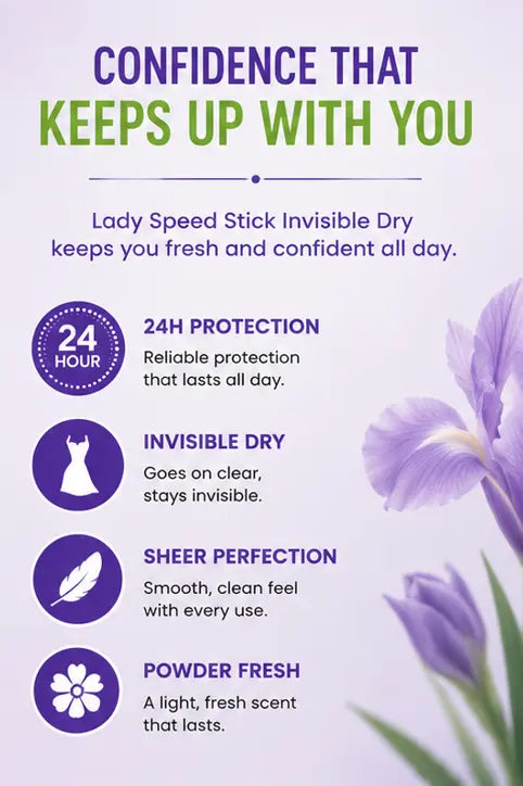 Lady Speed Stick Invisible Dry Power Underarm Antiperspirant Deodorant Powder Fresh Women 2.3 oz