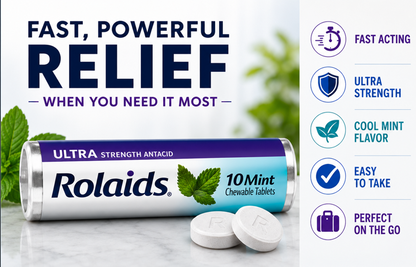 Rolaids Ultra Strength Antacid Chewable Tablets Mint 10 Tablets per Roll