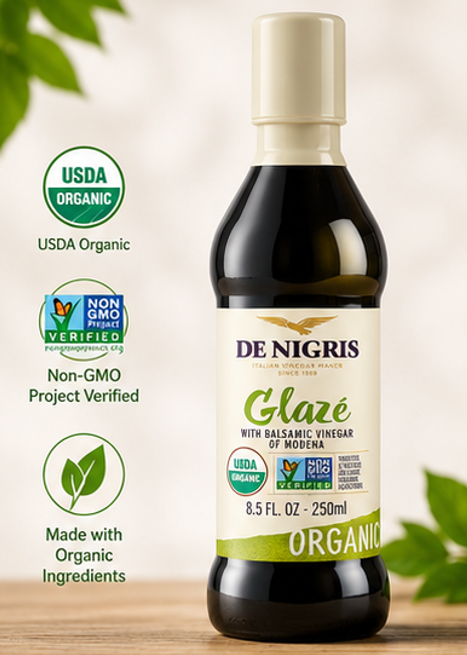 De Nigris Organic Aged Balsamic Vinegar Glaze Modena Italy 8.5 fl oz