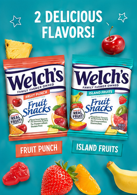 Welch's Fruit Snacks Fruit Punch & Island Fruits Variety Pack Gluten Free Single Serve Bags 0.9 oz 40 ct