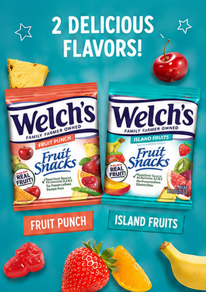 Welch's Fruit Snacks Fruit Punch & Island Fruits Variety Pack Gluten Free Single Serve Bags 0.9 oz 40 ct