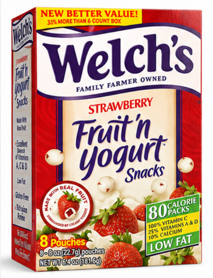 Welch's Strawberry Fruit'n Yogurt Snacks 8 Pouches (Pack of 2)