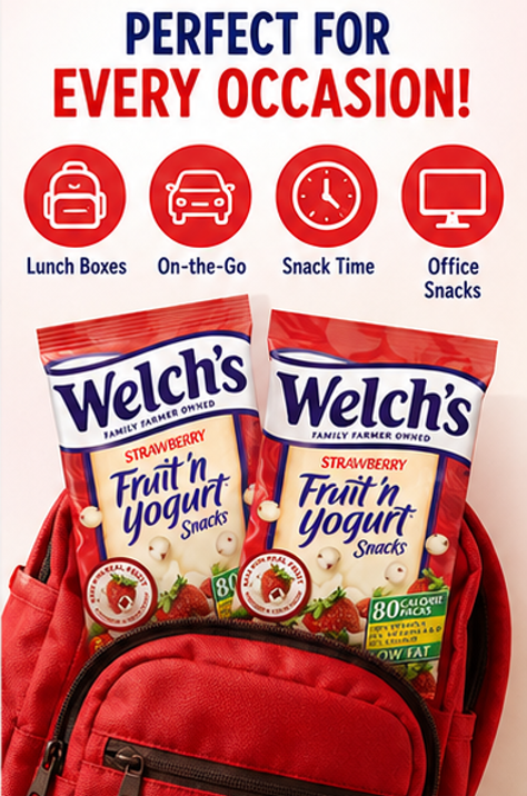 Welch's Strawberry Fruit'n Yogurt Snacks 8 Pouches (Pack of 2)