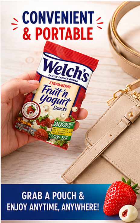 Welch's Strawberry Fruit'n Yogurt Snacks 8 Pouches (Pack of 2)