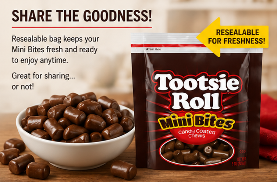 Tootsie Roll Mini Bites Candy Coated Chocolate Midgees Bag 9 oz