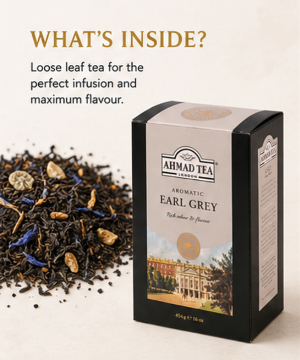 Ahmad Tea Black Tea Earl Grey Aromatic Loose Leaf Caffeinated Sugar-Free 16 oz