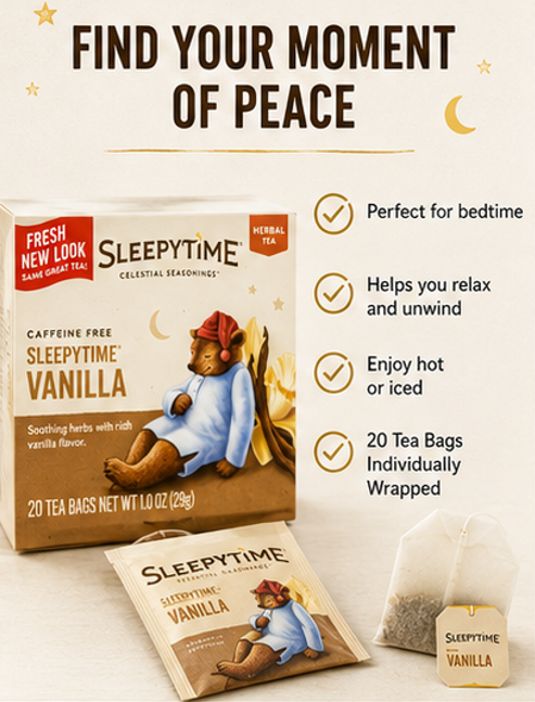Celestial Seasonings Sleepytime Vanilla Tea Bags Herbal Tea Vanilla Flavor 20 ct