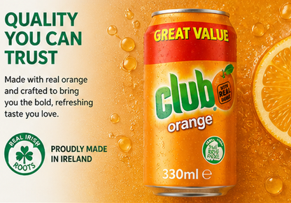 Club Orange Orange Soda Beverage Imported from Ireland Cans 11.2 oz