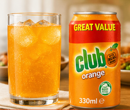 Club Orange Orange Soda Beverage Imported from Ireland Cans 11.2 oz