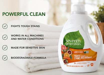 Seventh Generation Liquid Laundry Detergent Fresh Citrus Scent 60 Loads 90 oz