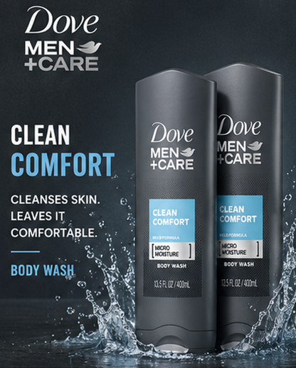 Dove Men + Care Body & Face Wash, Clean Comfort, 13.53 Fl Oz (Pack of 2)