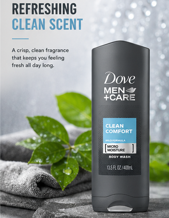 Dove Men + Care Body & Face Wash, Clean Comfort, 13.53 Fl Oz (Pack of 2)
