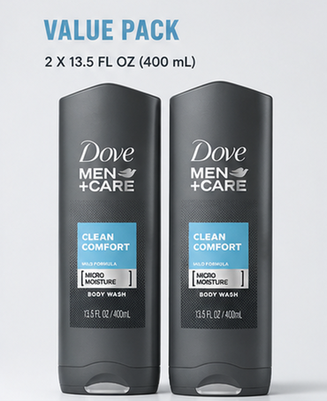 Dove Men + Care Body & Face Wash, Clean Comfort, 13.53 Fl Oz (Pack of 2)