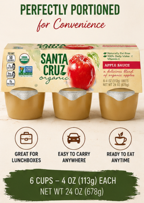 Santa Cruz ORGANIC Apple Sauce 6- Cups 4 oz