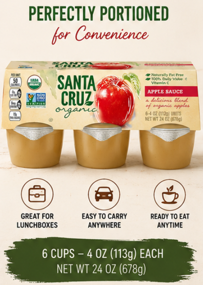 Santa Cruz ORGANIC Apple Sauce 6- Cups 4 oz