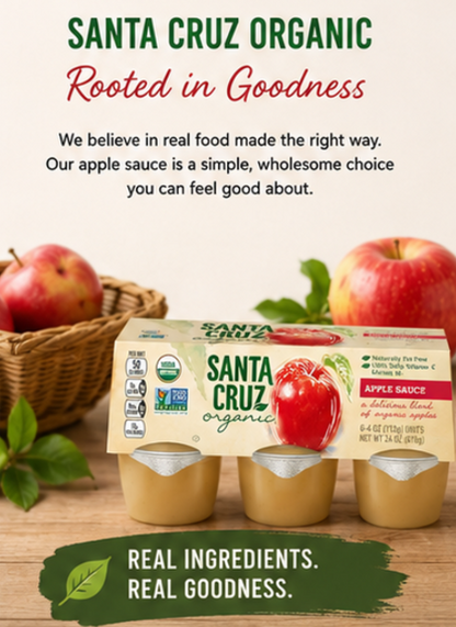 Santa Cruz ORGANIC Apple Sauce 6- Cups 4 oz