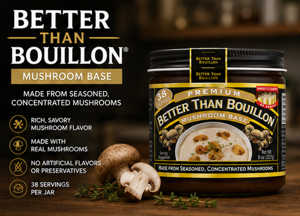 Better Than Bouillon Premium Mushroom Base Made from Seasoned & Concentrated Mushrooms Makes 9.5 Quarts of Broth 38 Servings 8 oz