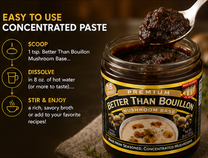 Better Than Bouillon Premium Mushroom Base Made from Seasoned & Concentrated Mushrooms Makes 9.5 Quarts of Broth 38 Servings 8 oz
