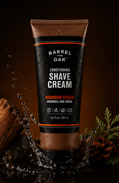Barrel and Oak Conditioning Shave Cream Men's Face Moisturizing Caffeine & Antioxidant-Rich Prevents Nicks & Bumps Vegan Bourbon Cedar Scent 6.5 oz