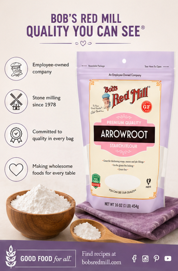 Bob's Red Mill Arrowroot Starch/Flour Gluten Free Cooking and Baking Thickener Cornstarch Substitute 16 oz
