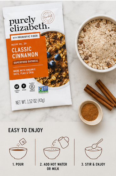 Purely Elizabeth Superfood Vegan Oatmeal Classic Cinnamon 9.12 Oz 6 Packets