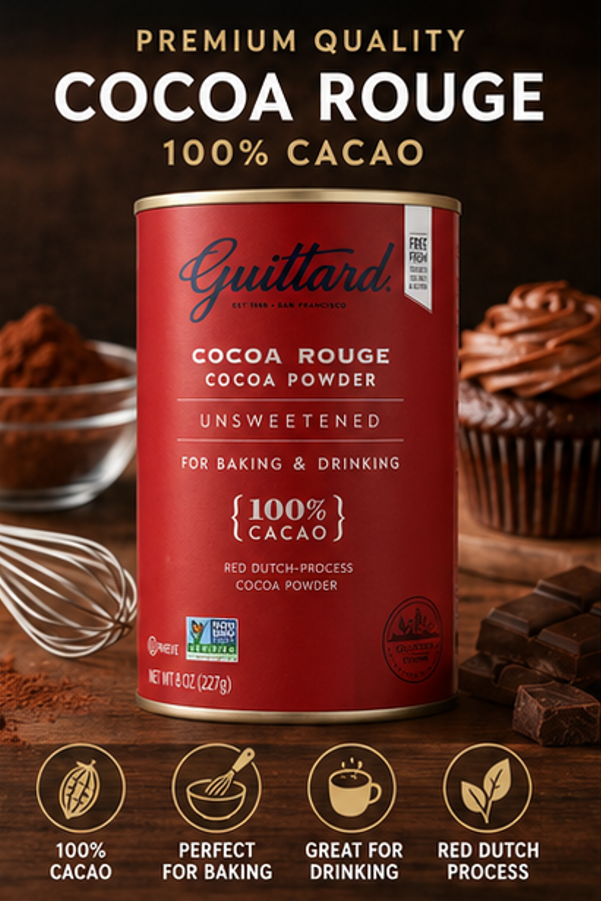 Guittard Cocoa Powder Unsweetened Rouge Red Dutch Process Can 8 oz Guittard