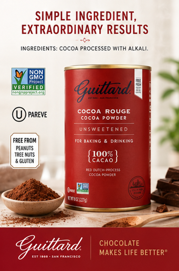 Guittard Cocoa Powder Unsweetened Rouge Red Dutch Process Can 8 oz Guittard