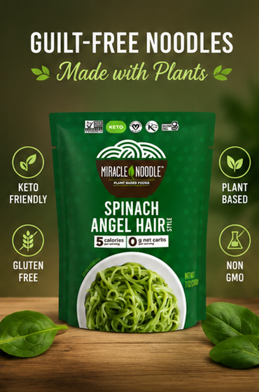 Miracle Noodle Spinach Angel Hair Pasta Shirataki Noodles Keto Vegan Gluten-Free Paleo Low Calorie Low Carb Soy Free Non-GMO Konjac 7 oz