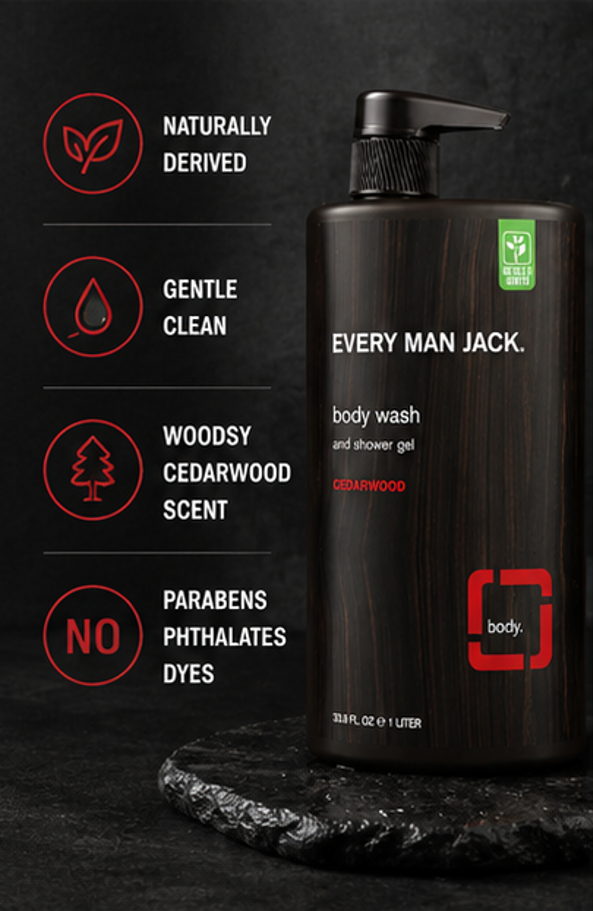 Every Man Jack Men's Body Wash Cedarwood 33.8 oz Naturally Derived Parabens-free Pthalate-free Dye-free Cruelty Free