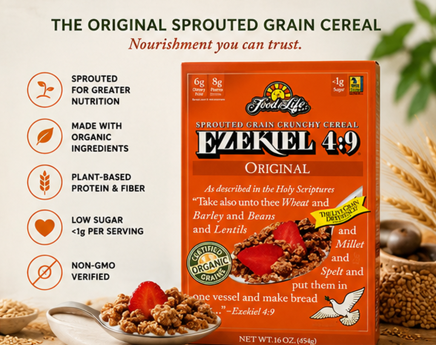 Food For Life Organic Ezekiel 4:9 Sprouted Whole Grain Cereal Original 16 oz