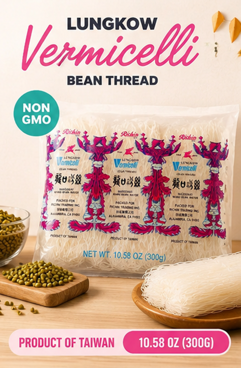 RICHIN Lungkow Vermicelli Bean Thread Glass Noodles 10.56 oz Non GMO Product of Taiwan 10.58 oz