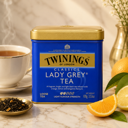 Twinings Lady Grey Loose Black Tea Tin Lemon & Orange Peel Caffeinated 3.53 oz