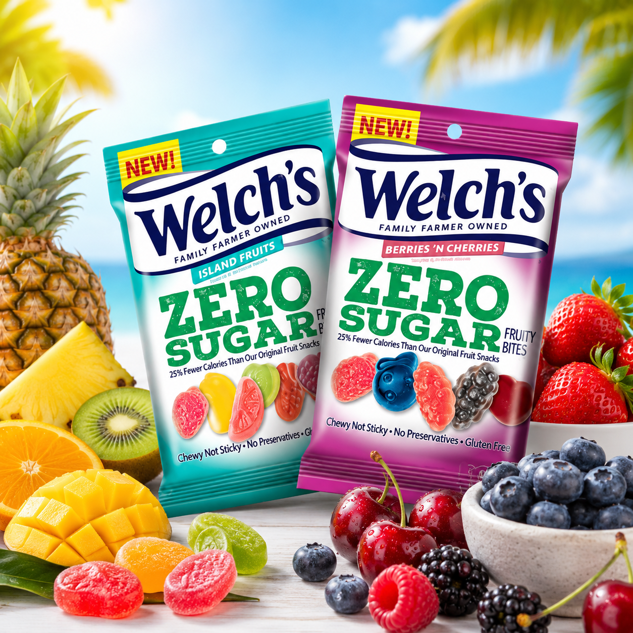 Welch's Zero Sugar Fruity Bites Variety Pack - Berries 'N Cherries & Island Fruit, 3 oz Packs