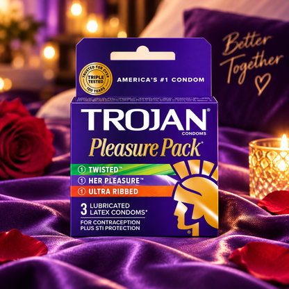 Trojan Pleasure Pack Lubricated Premium Latex Condoms - 3 Count (Pack of 4) Trojan