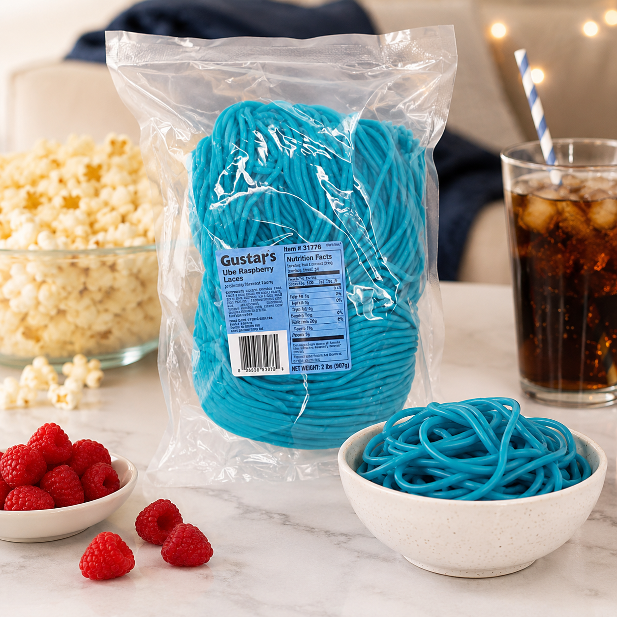 Gustaf's Blue Raspberry Licorice Laces - 2 Lb. Bag